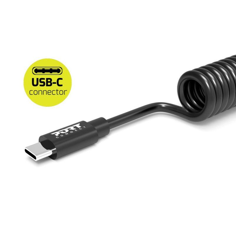 Port Designs LOT Of 10 USB-C 90° Spring Spiral Cables - USB-C