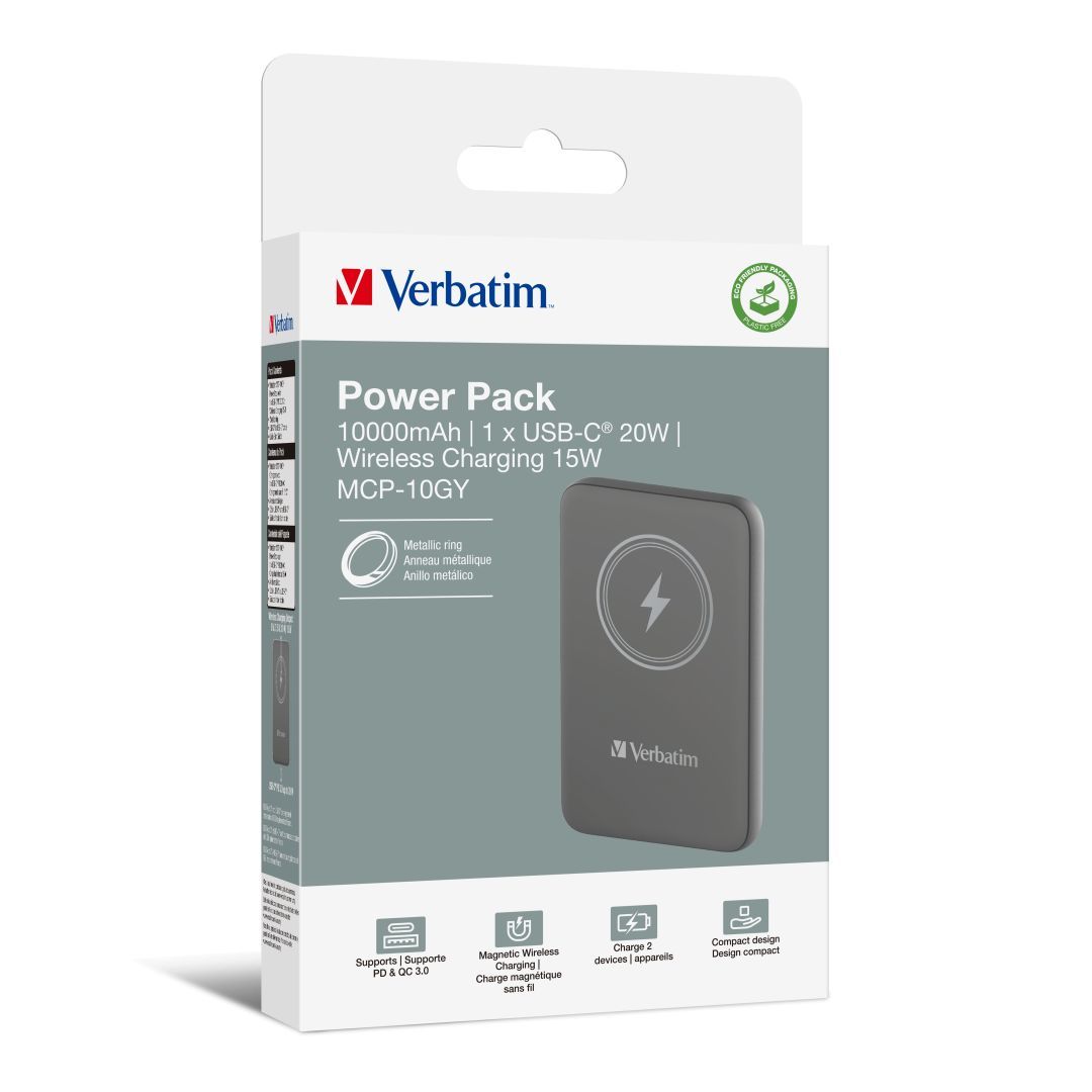 Verbatim Charge 'n' Go Magnetic Wireless 10000mAh PowerBank Grey