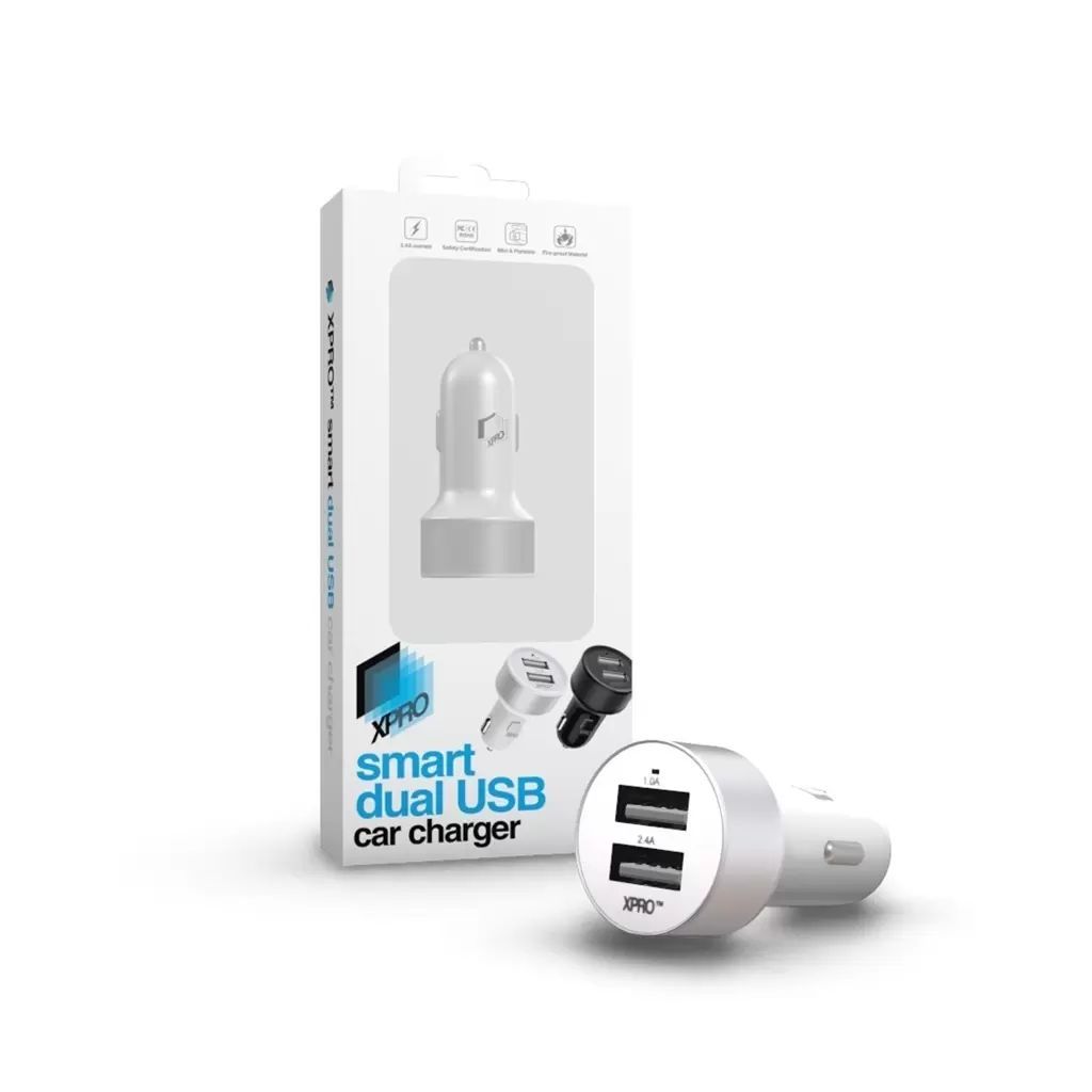 xPRO Smart Dual USB Car Charger White