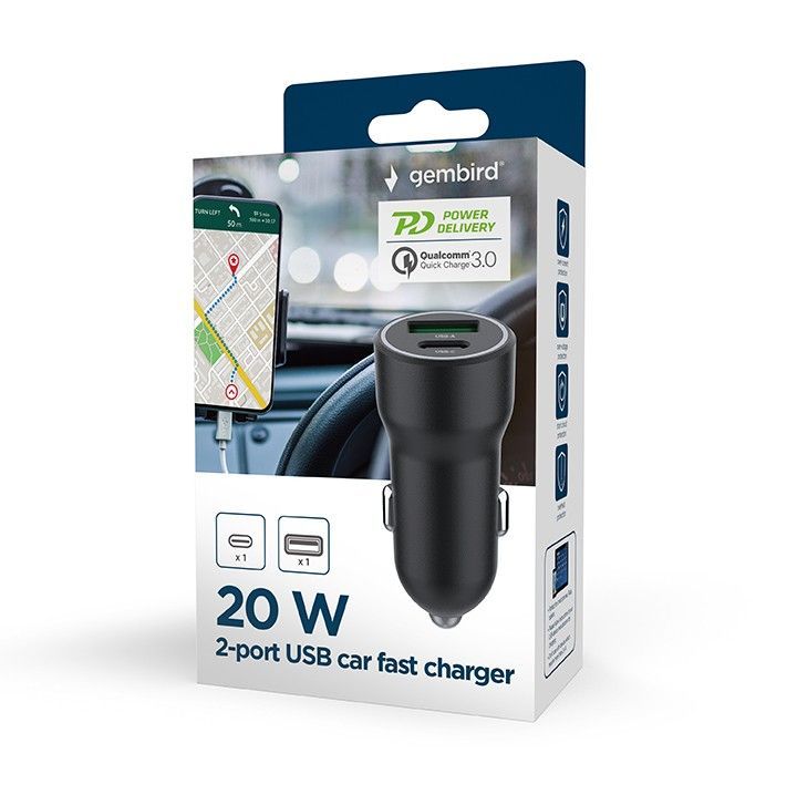 Gembird 2-Port USB Car Fast Charger Black