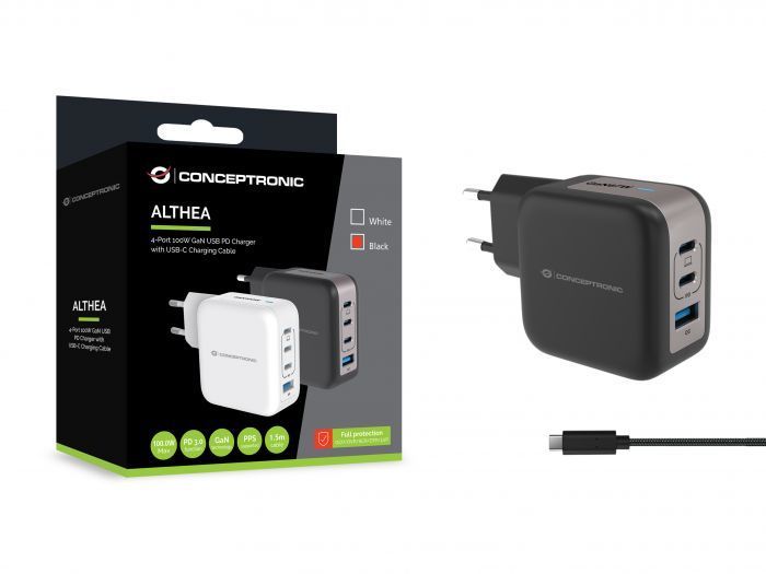 Conceptronic 4-Port 100W USB Charger Black