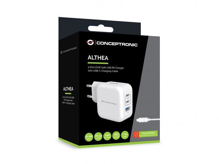 Conceptronic 3-Port 67W USB Charger White