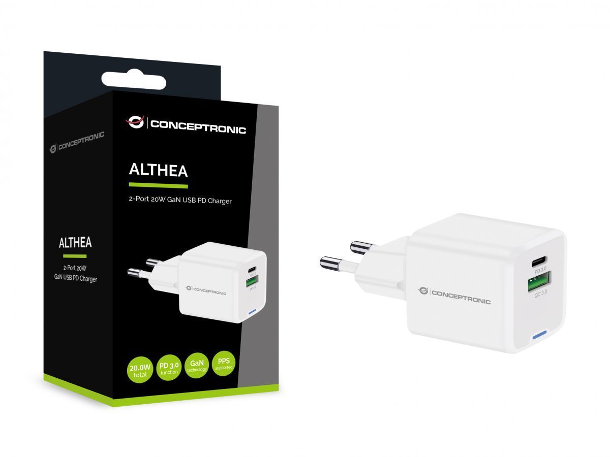 Conceptronic 2-Port 20W USB Charger White