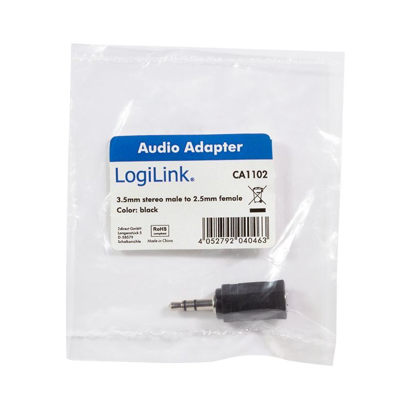 Logilink Audio adapter, 3.5 mm 3-Pin/M to 2.5 mm 3-Pin/F Black