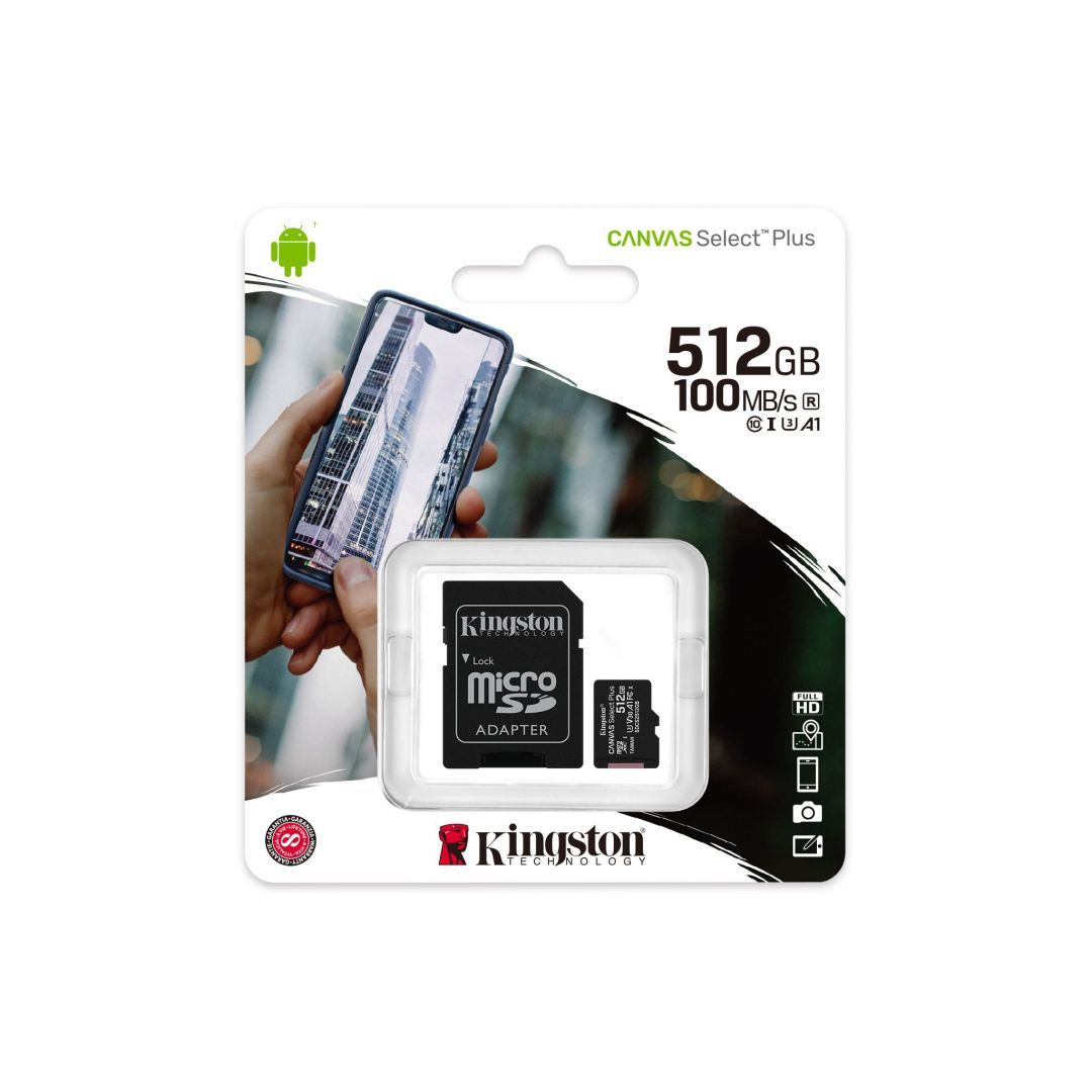 Kingston 512GB microSDXC Canvas Select Plus Class 10 100R A1 C10 Card + adapterrel