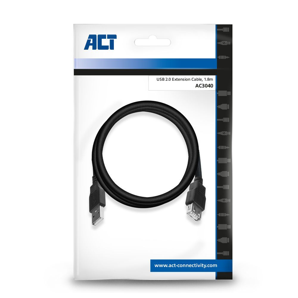 ACT AC3040 USB 2.0 extension cable A male - A female 1,8m Black