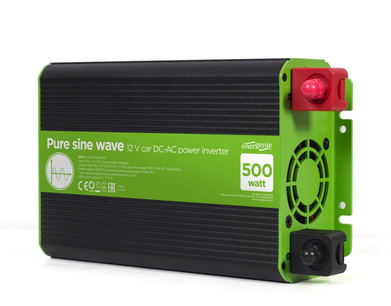 Gembird Energenie 12V Pure sine Wave Car DC-AC Power Inverter 500W