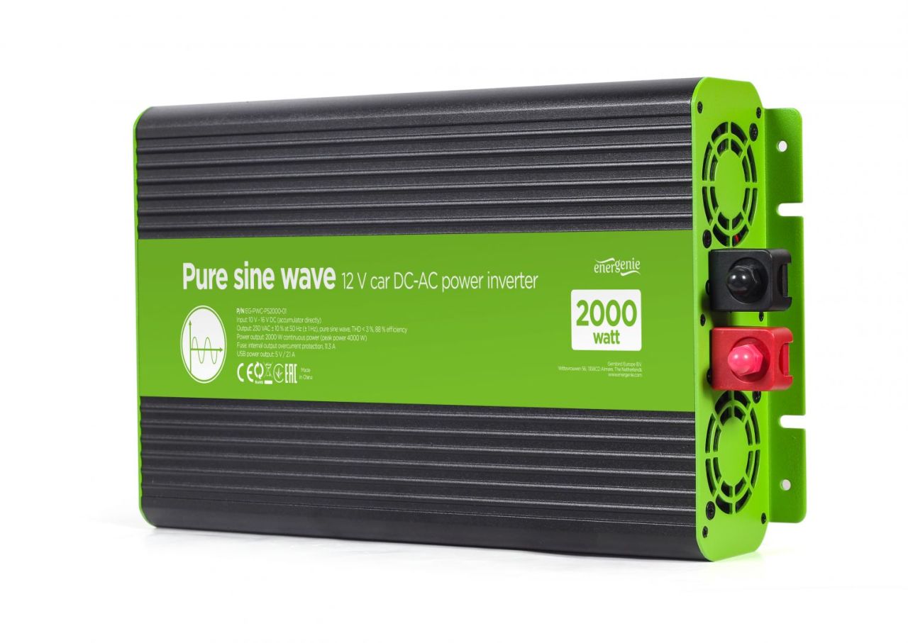 Gembird Energenie 12V Pure sine Wave Car DC-AC Power Inverter 2000W