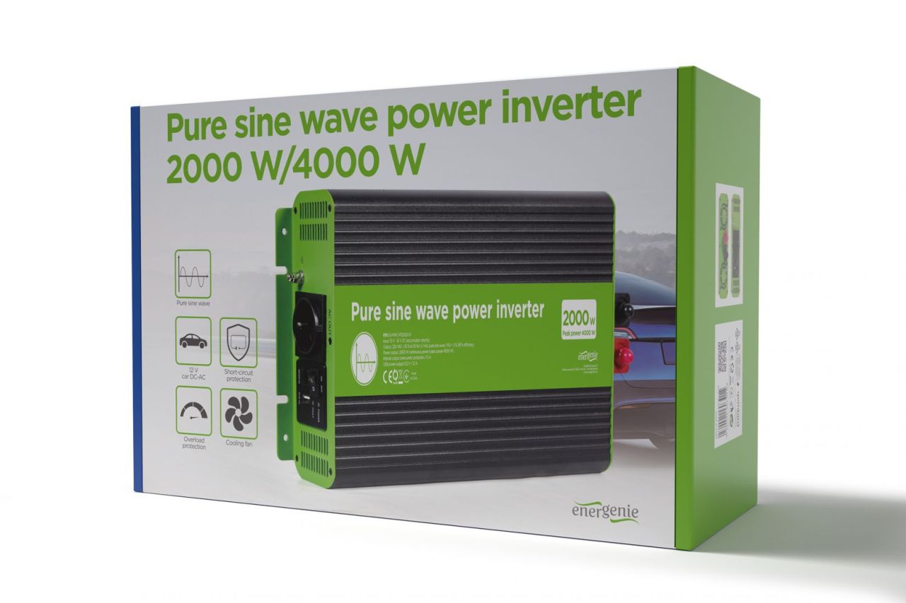 Gembird Energenie 12V Pure sine Wave Car DC-AC Power Inverter 2000W