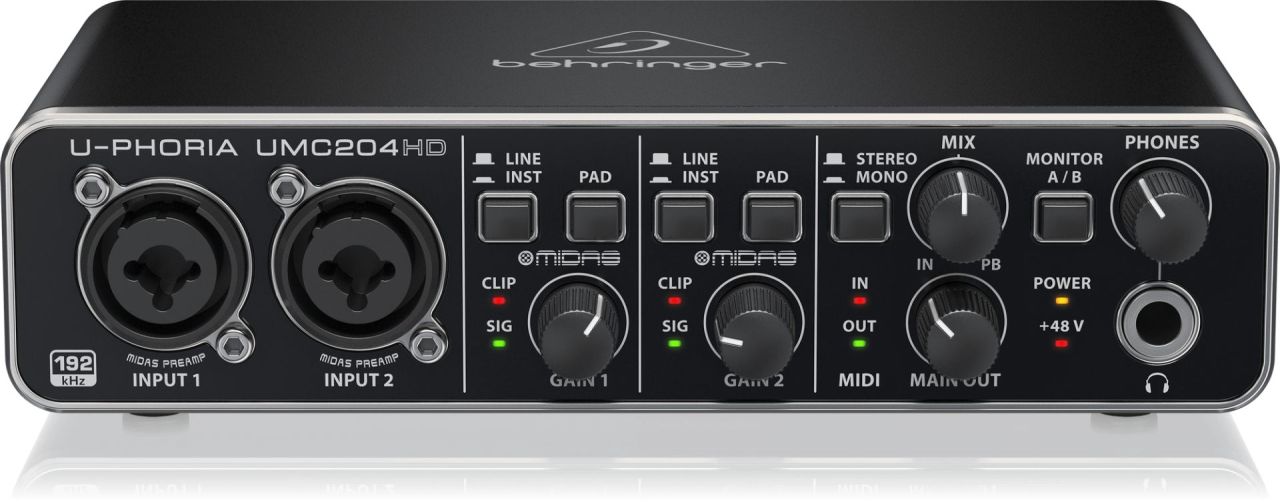 Behringer UMC204HD Audiophile 2x4, 24-Bit/192 kHz USB Audio/MIDI Interface with Midas Mic Preamplifiers