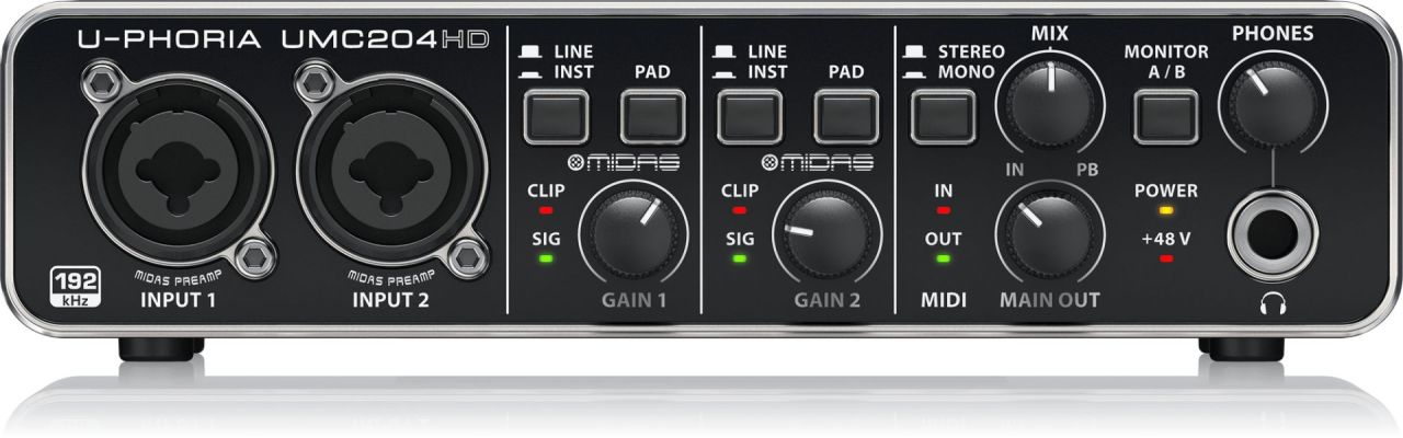 Behringer UMC204HD Audiophile 2x4, 24-Bit/192 kHz USB Audio/MIDI Interface with Midas Mic Preamplifiers