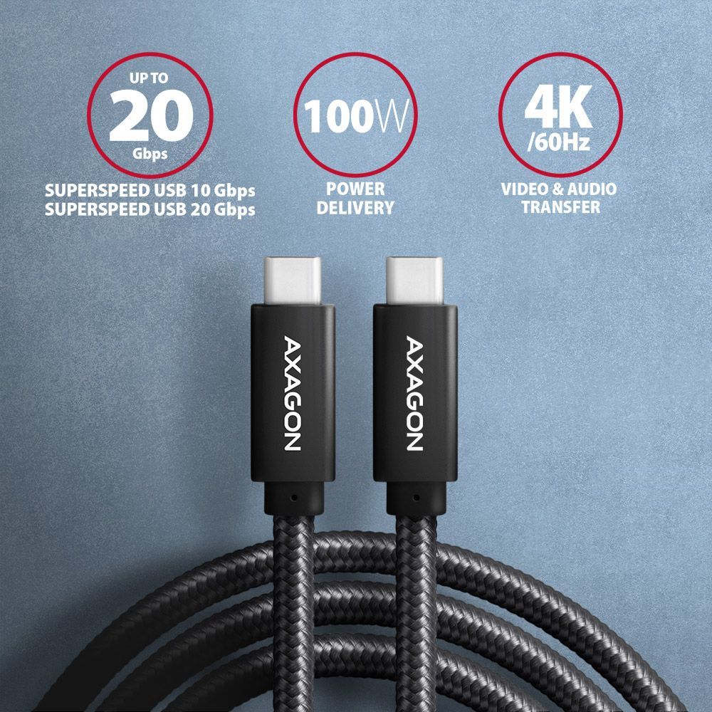 AXAGON BUCM32-CM10AB Speed+ USB-C > USB-C 3.2 Gen 2 Cable 1m Black