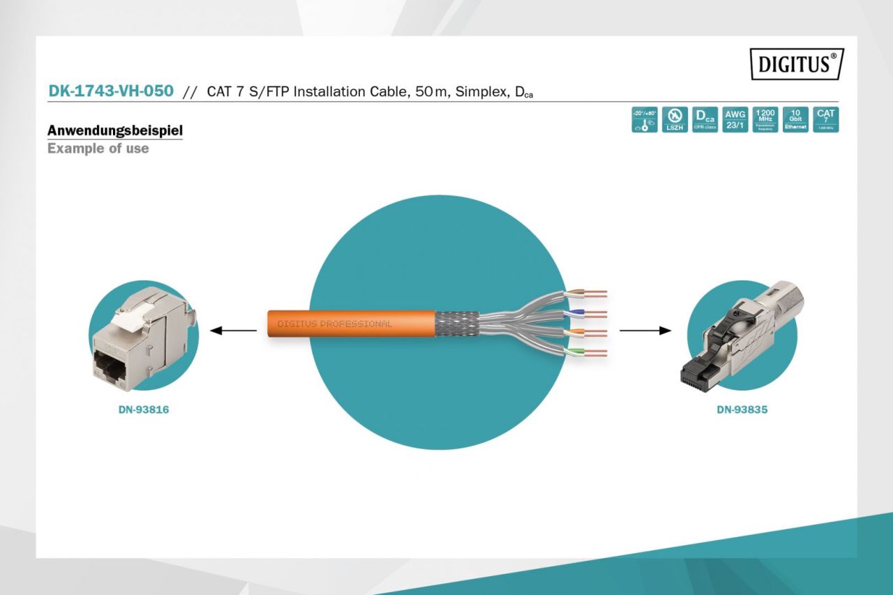 Digitus CAT7 S-FTP Installation cable 50m Orange