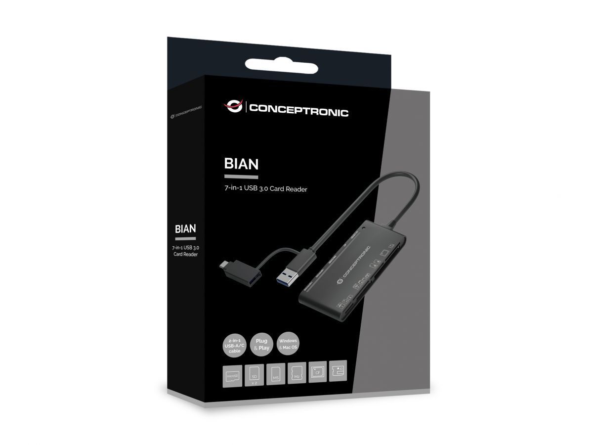 Conceptronic BIAN03B 7-in-1 USB 3.0 Card Reader Black