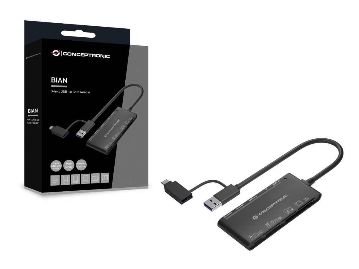 Conceptronic BIAN03B 7-in-1 USB 3.0 Card Reader Black