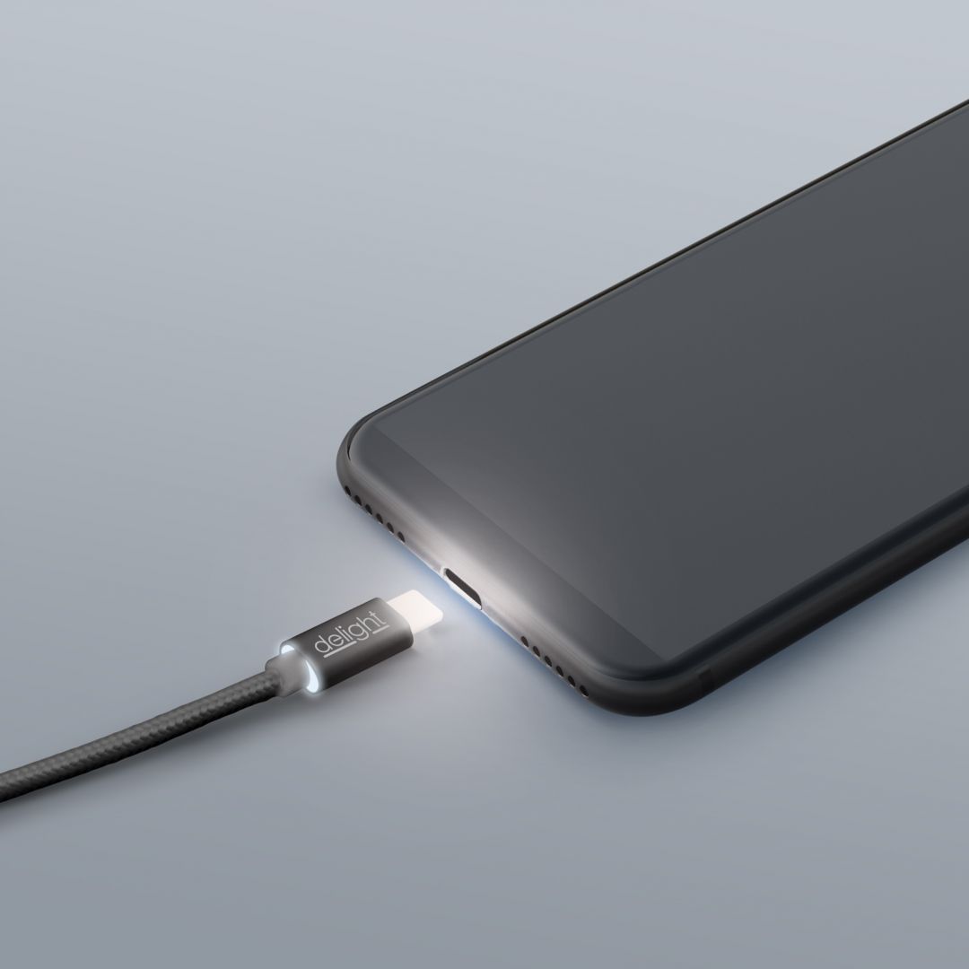 Delight USB Type-C Adatkábel LED 1m Black