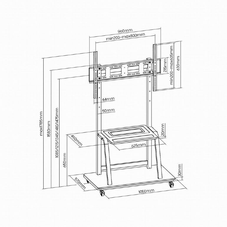 Gembird TVS-100F-01 TV floor stand with caster wheels 37"-100" Black