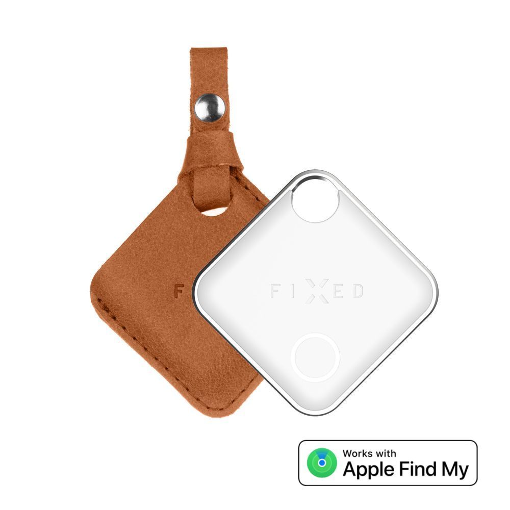 FIXED Tag intelligens helymeghatározó eszköz, Apple Find My applikációval működik, bőr tokkal, barna