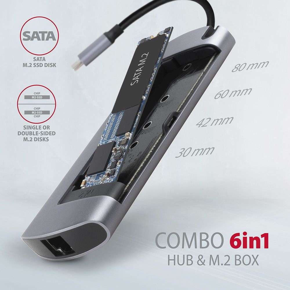 AXAGON HMC-6M2 SuperSpeed USB-C Combo 6in1 Hub