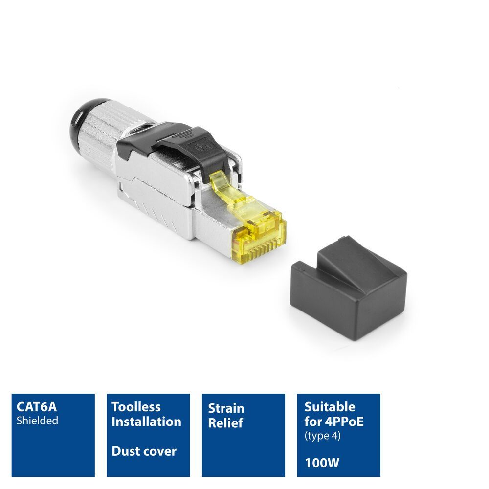 ACT Field termination plug RJ45 CAT6A shielded, toolless, 4PPoE 100W