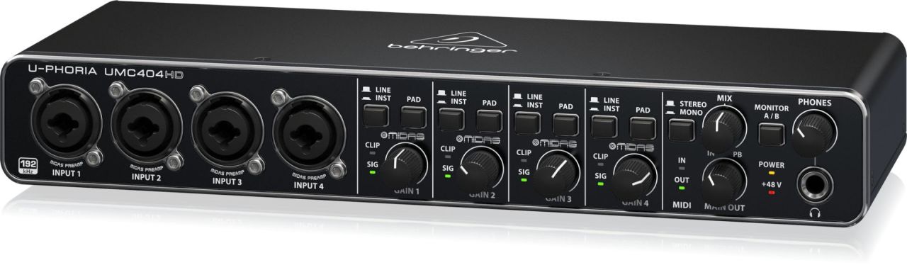 Behringer UMC404HD Audiophile 4x4, 24-Bit/192 kHz USB Audio/MIDI Interface with Midas Mic Preamplifiers