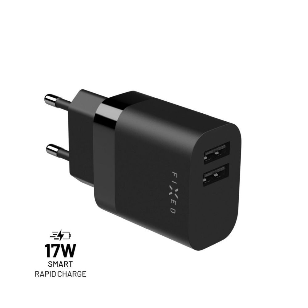 FIXED hálózati töltő 2*USB-A kimenet, 17W, fekete