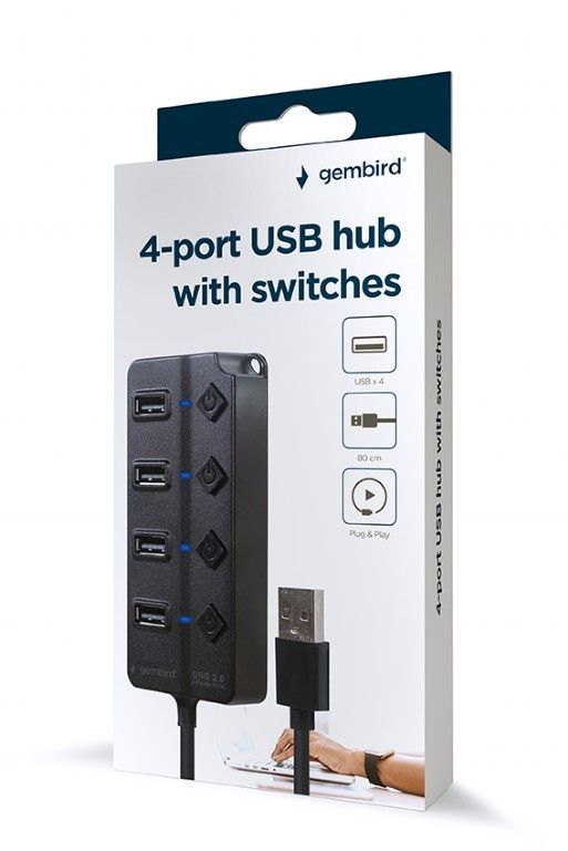 Gembird 4-port USB2.0 HUB with Switches Black