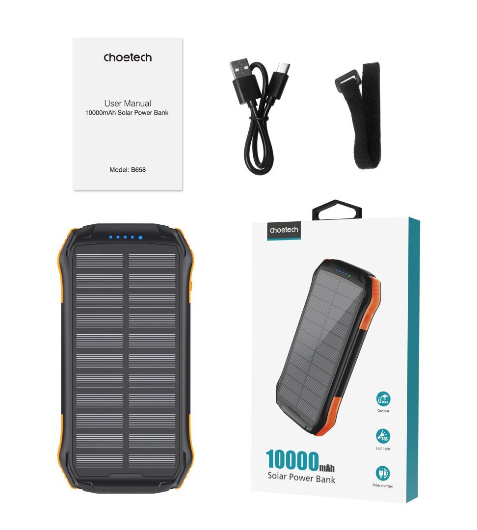 Choetech B658 10000mAh Solar PowerBank Black/Orange