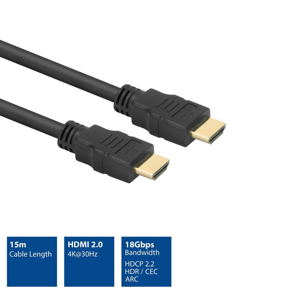 ACT High Speed cable HDMI A male to HDMI A male 15m Black