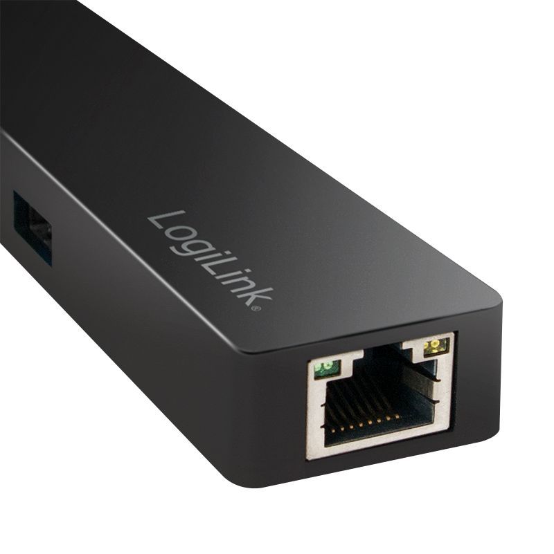 Logilink UA0313 USB-C 3-port hub, with gigabit adapter Black