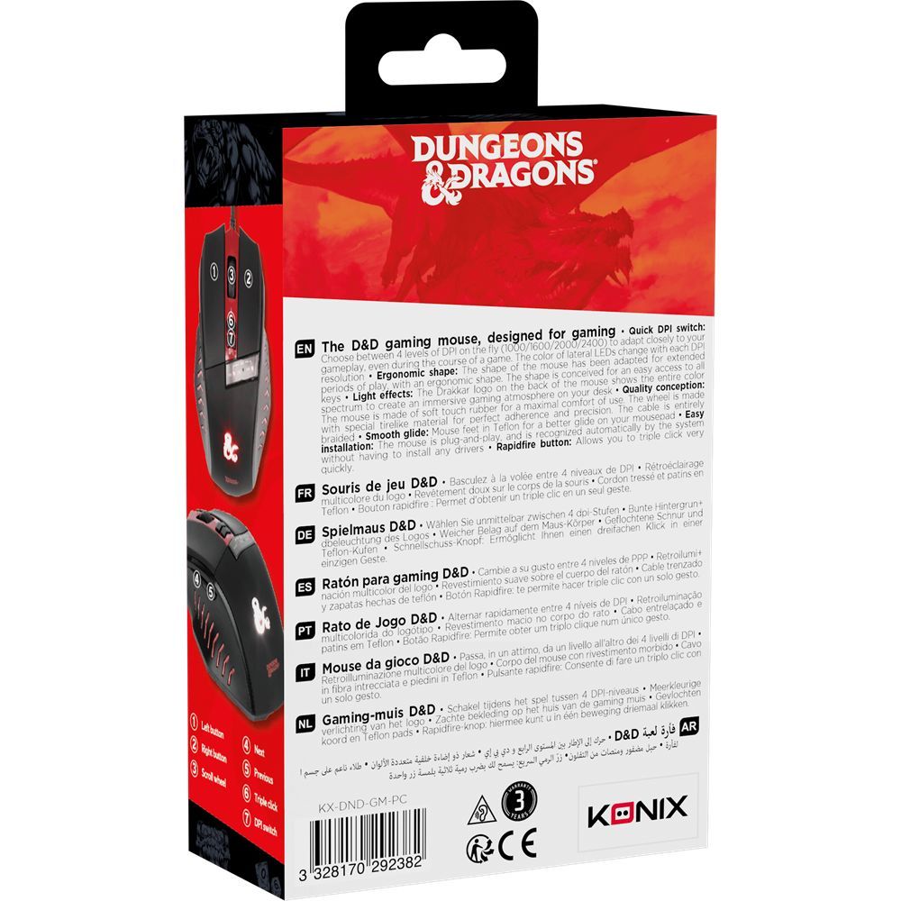 KONIX Dungeons & Dragons Gaming mouse Black/Red