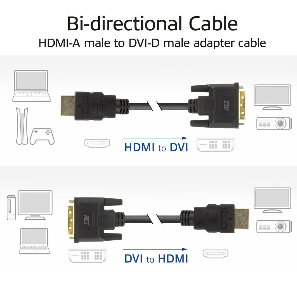 ACT HDMI-A male to DVI-D male adapter cable 3m Black