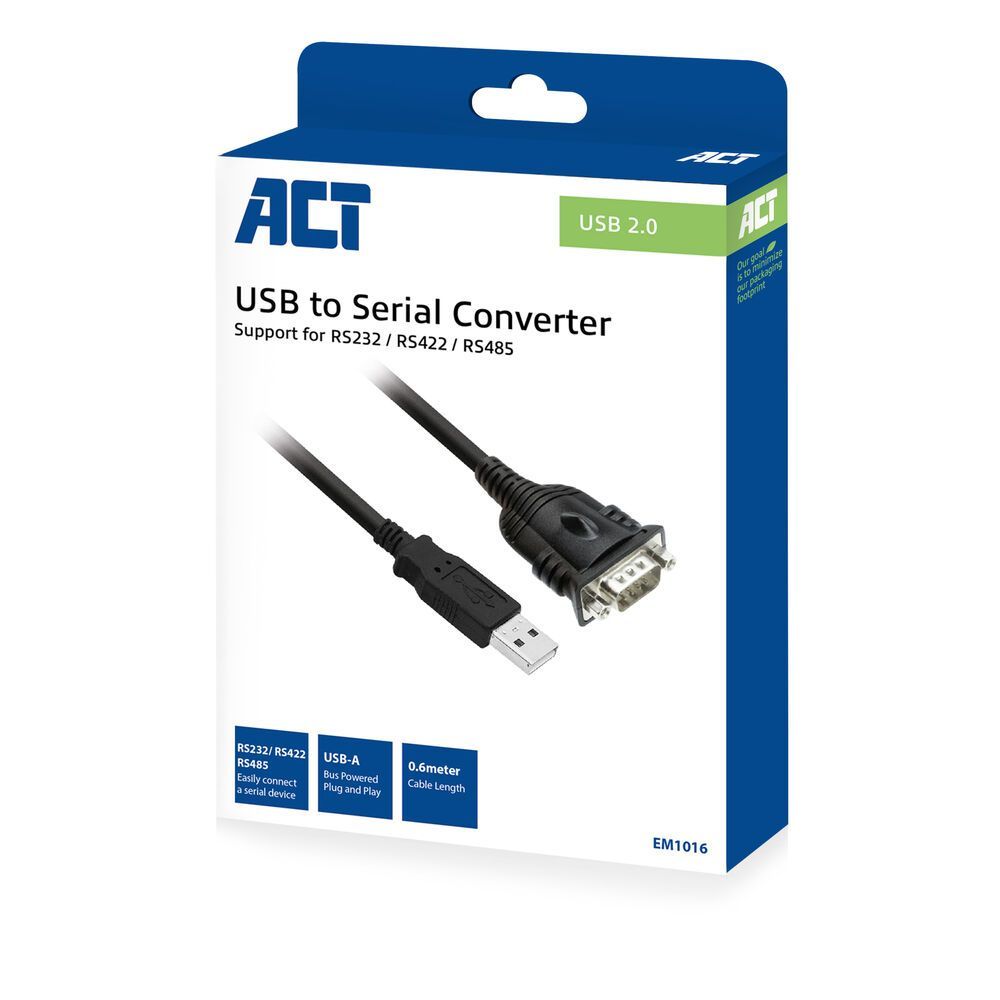 ACT USB to serial adapter 0,6m Black