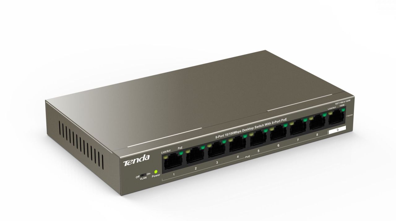 Tenda TEF1109P-8-102W 9-Port Fast Unmanaged Switch With 8-Port PoE