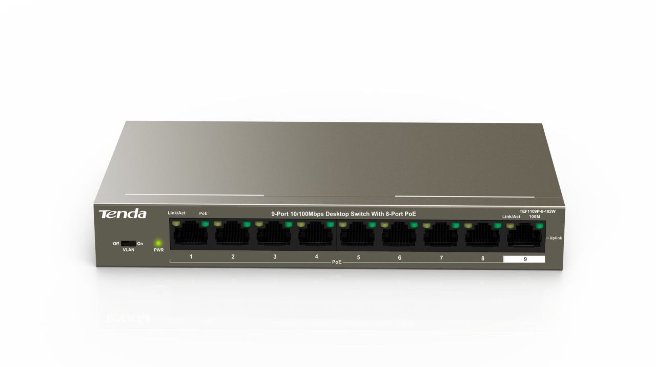 Tenda TEF1109P-8-102W 9-Port Fast Unmanaged Switch With 8-Port PoE