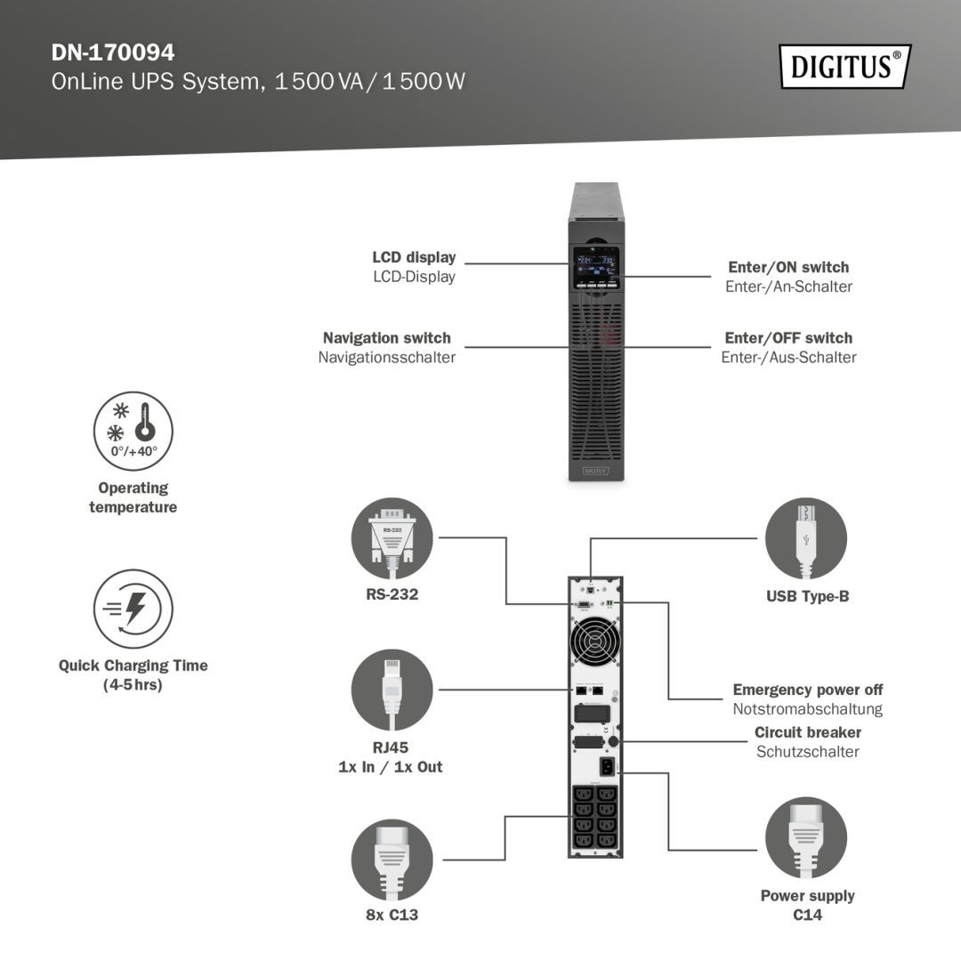 Digitus DN-170094 Online Back-UPS LCD 1500VA UPS