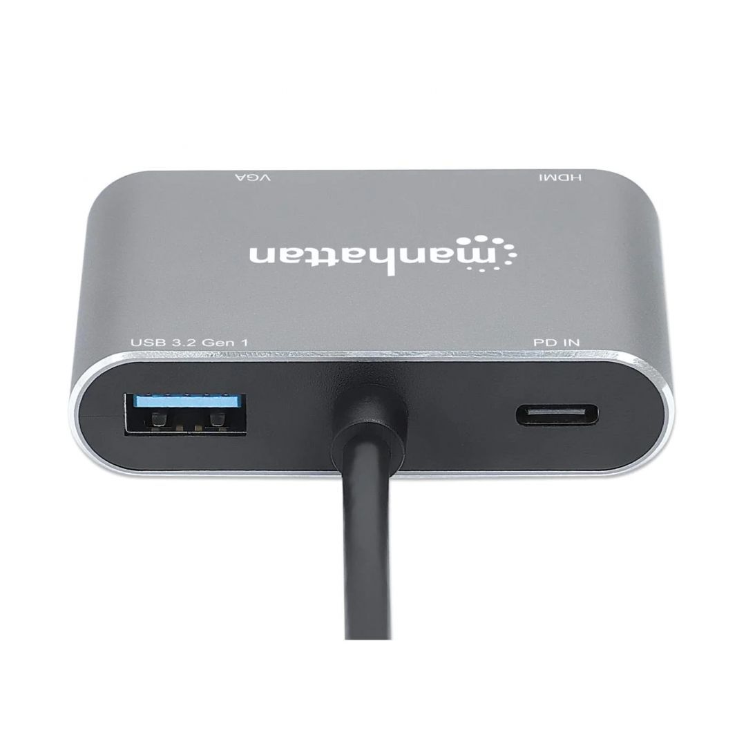 Manhattan USB-C to HDMI & VGA 4-in-1 Docking Converter with Power Delivery Space Gray