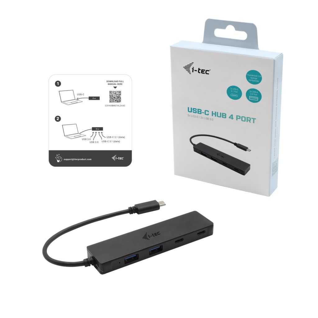 I-TEC 4-port USB-C Metal 2xUSB 3.0+2xUSB-C Hub Black