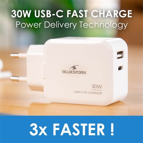 Bluestork PW-NB-30-C-A/2 30W USB-C PD Charger White