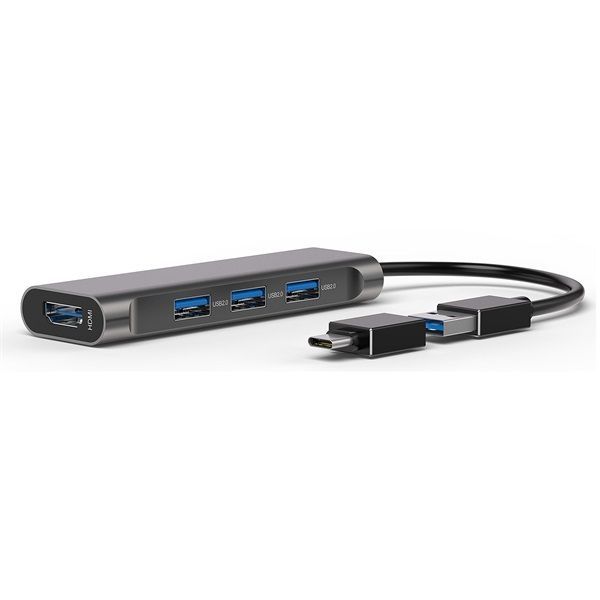 Bluestork HUB-MINI USB-A to 3xUSB2.0 + 1xUSB-C 1xHDMI USB3.0 Grey