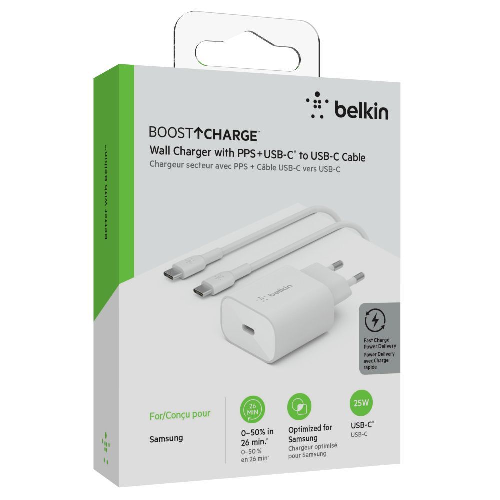 Belkin BoostCharge PD 25W PPS Wall Charger Bundle with C-Lightning Cable 1m White