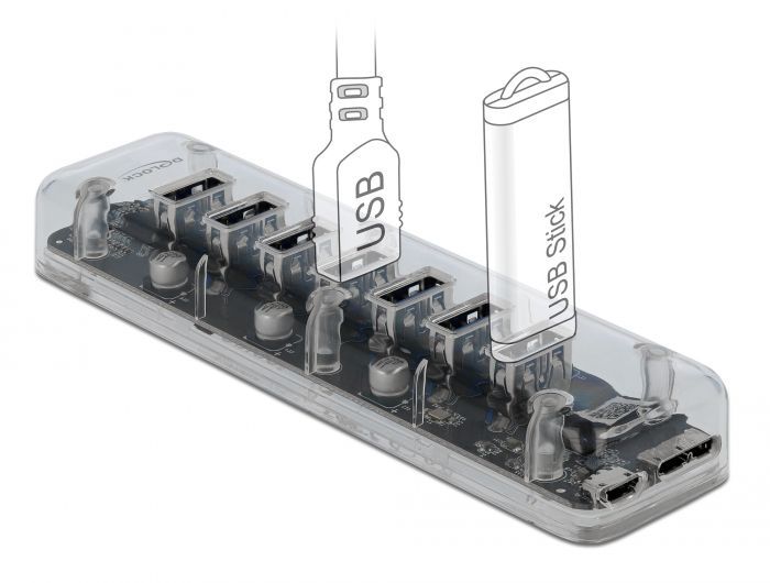 DeLock External USB 3.0 Hub with 7 Ports Transparent