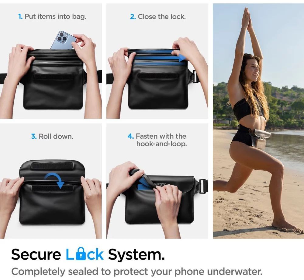 Spigen Aqua Shield WaterProof Waist Bag A620 2 Pack Black + Transparent Black