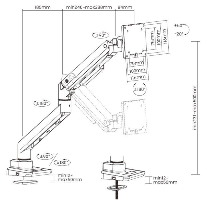 EQuip 17"-49" Heavy-Duty Monitor Desk Mount Bracket Black