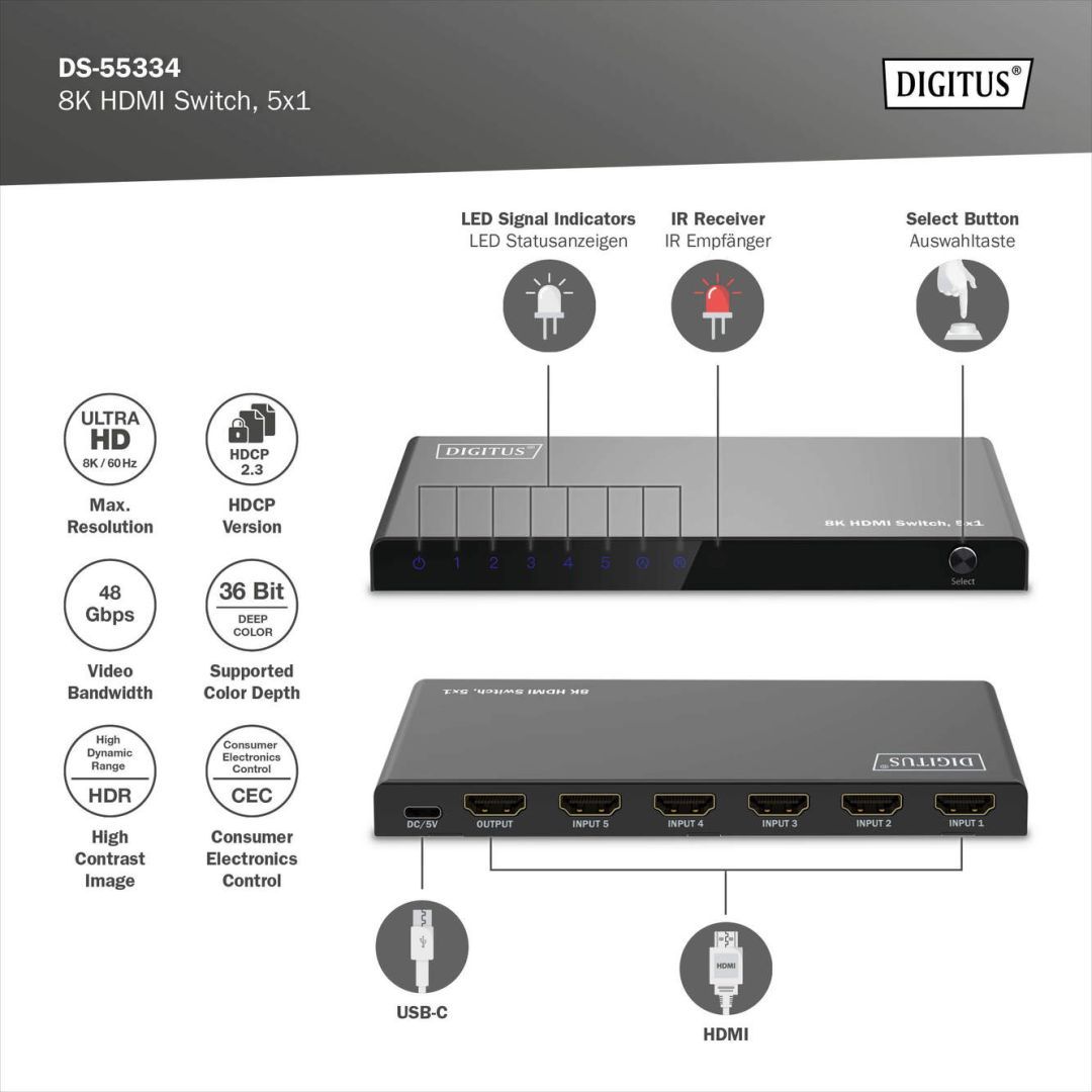 Digitus DS-55333 DS-55334 8K HDMI Switch