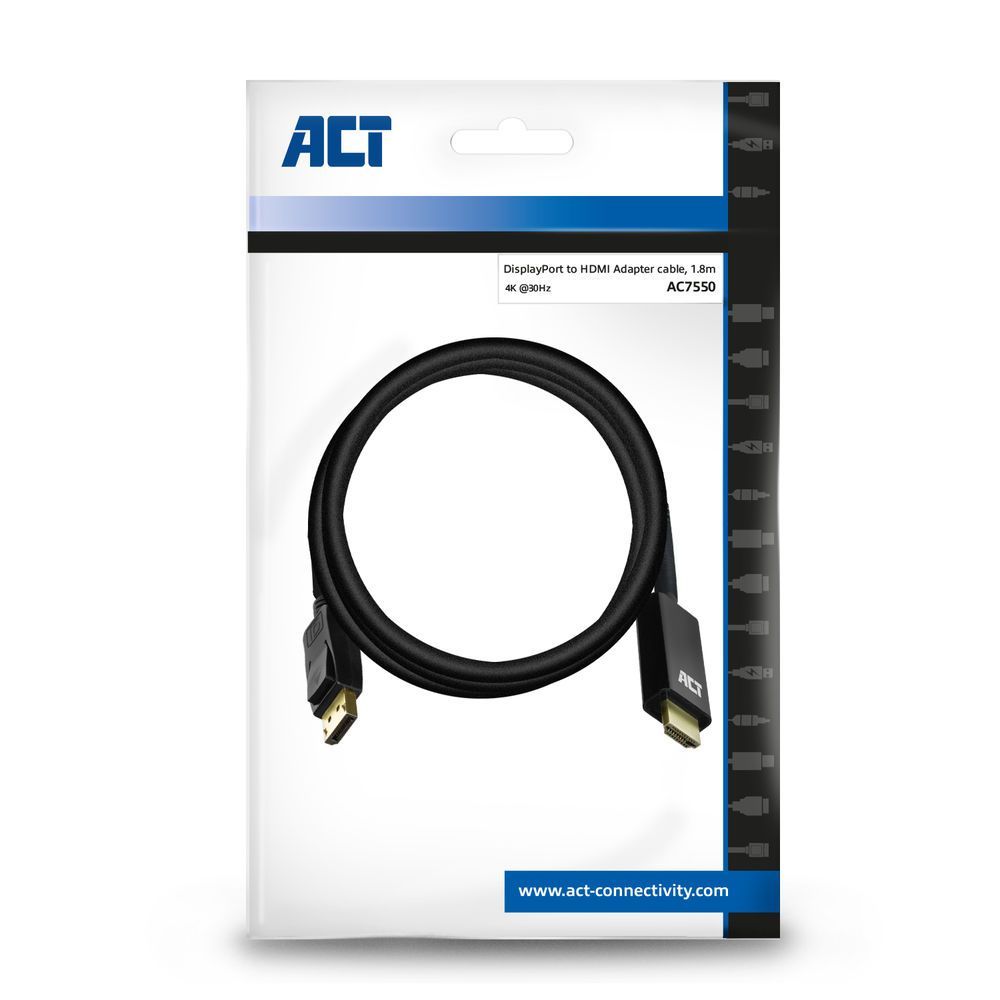 ACT AC7550 DisplayPort to HDMI adapter cable 1,8m Black