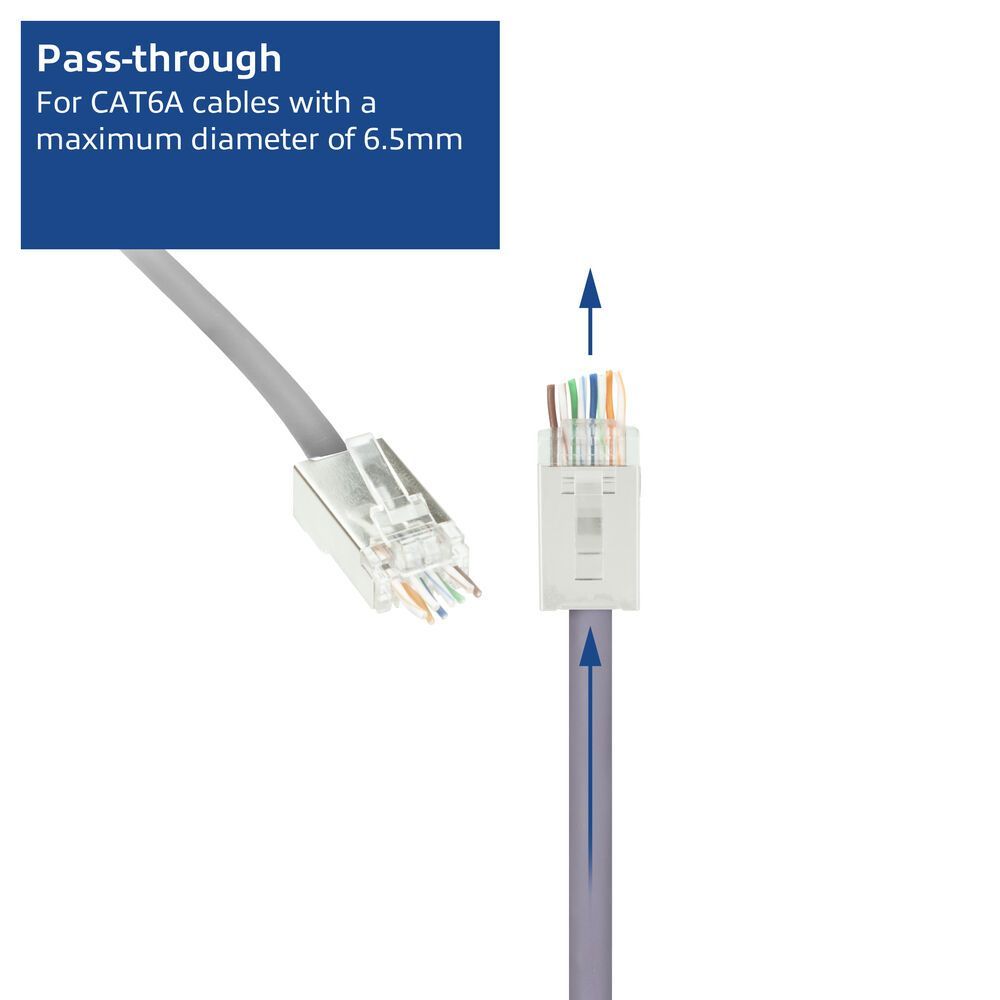 ACT CAT6A pass-through shielded modular RJ45 connector