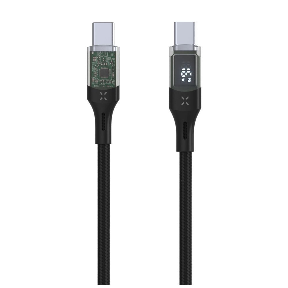 FIXED USB-C/USB-C adat- és töltőkábel kijelzővel, PD, USB 2.0 100W 2m, fekete