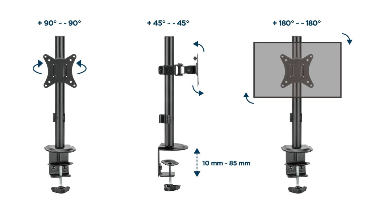 Gembird MA-D1-02 Desk mounted single monitor arm 17”-32” Black