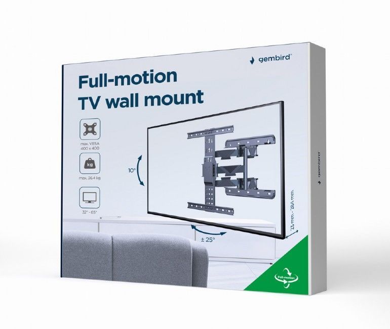 Gembird WM-65ST-01 Full-motion TV wall mount 32”-65” Black